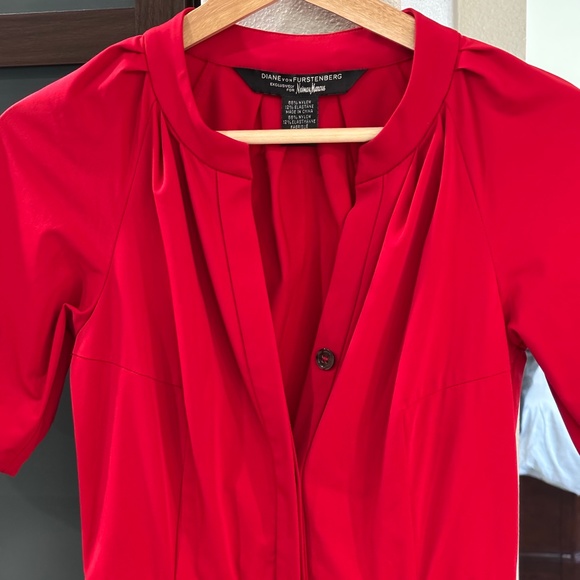 Diane Von Furstenberg Puff Sleeve Button-up Midi Dress - Red Size 2 - Picture 7 of 13